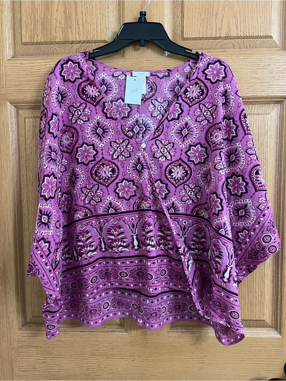 I Jill Paisley Print Poncho Style Blouse